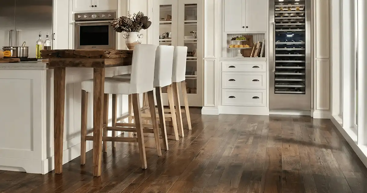 Professionally installed and refinished hardwood flooring in a residential home, showcasing smooth finish and natural wood tones in Huntsville, AL